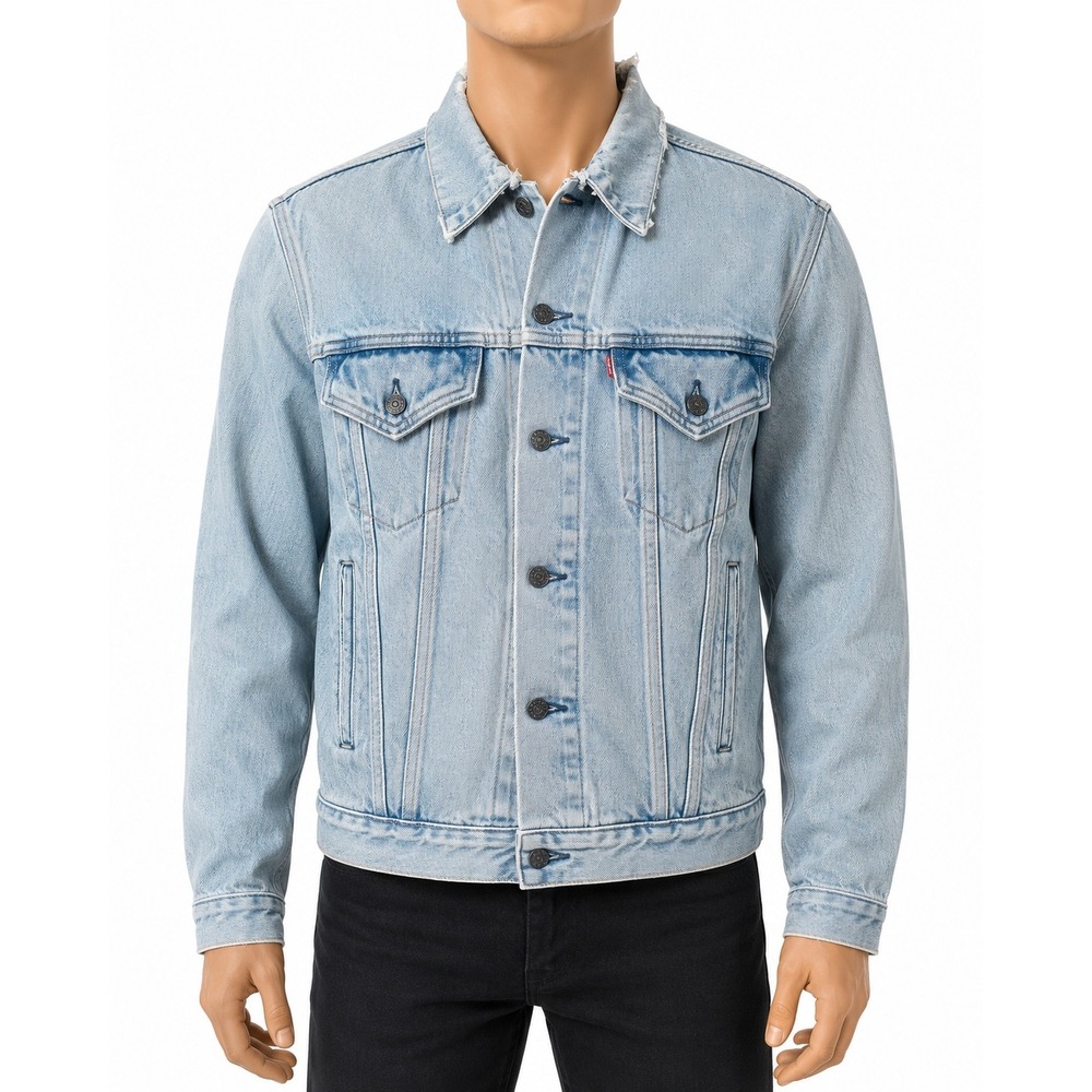 Vintage Levis Denim Jacket Light Wash Distressed Collar Mens Large